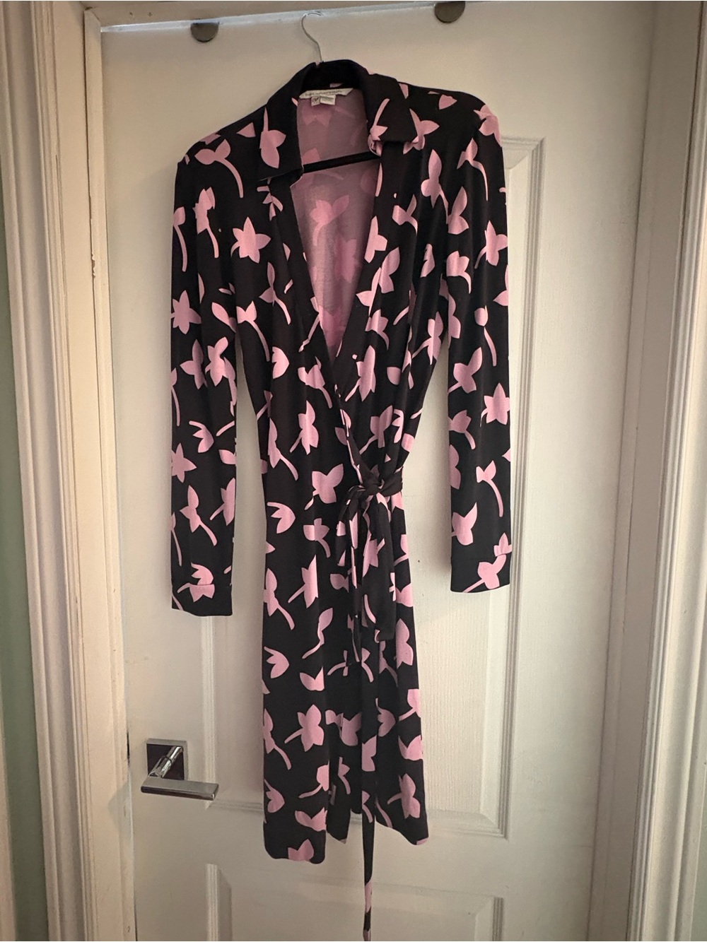 Diane Von Furstenberg Black Wrap Dress with Pink Floral Print